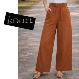 Kourt, Rust Flax Linen Blend Paperbag Waist Wide Leg Pants Size Small